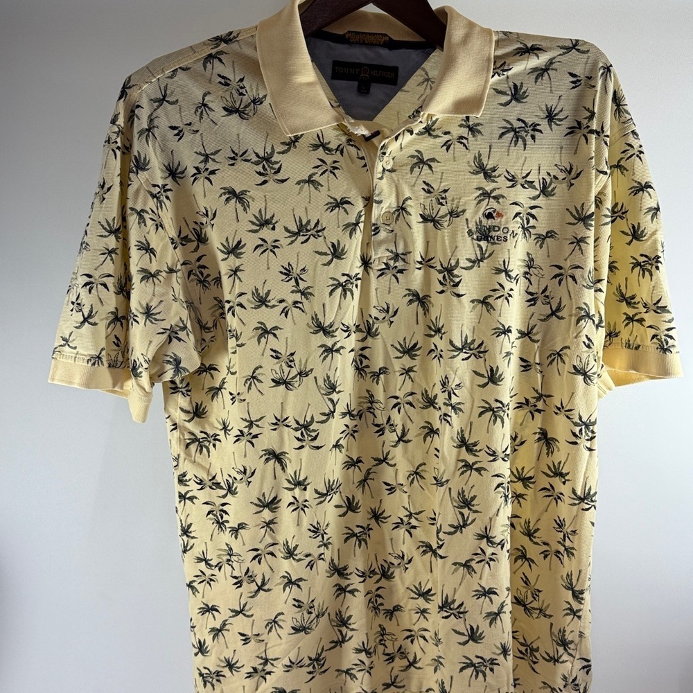 Tommy Hilfiger Yellow Polo with Black Palm Design Bandon Dunes Emblem